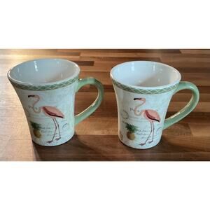 Katie Pertiet FLORIDIAN Pink Flamingos Mug 4.5" Certified International Set of 2